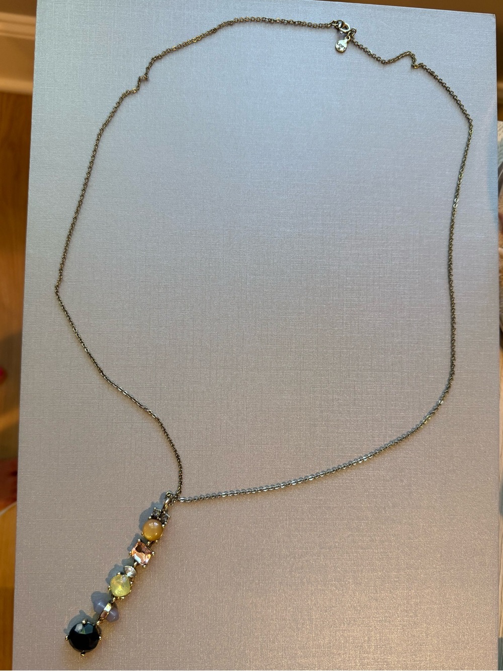 LOFT Gold-Tone Necklace with Dark Green, Yellow and Pink Gem Accents